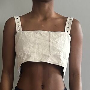 Zara Cream Eyelet Strap Crop Top